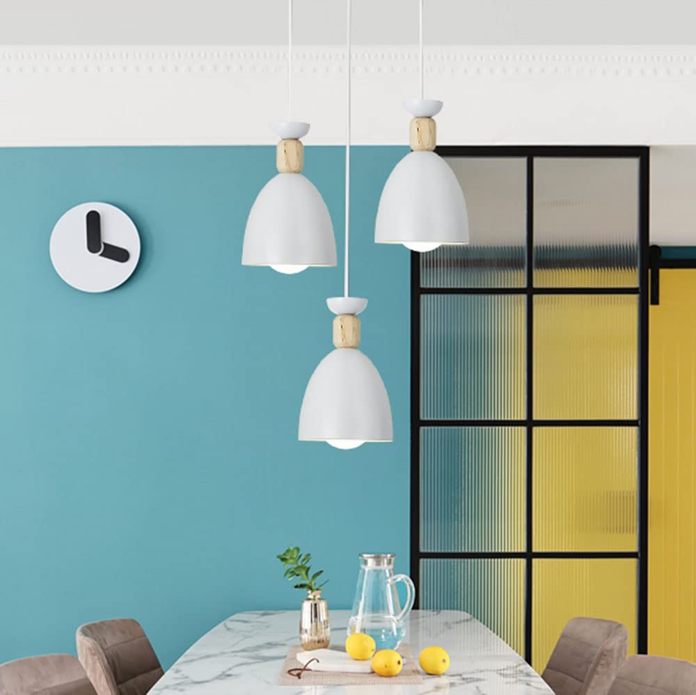 1-Pack Wood Metal Hanging Lamp Macaron Fashion Design Chandeliers Shade(White)