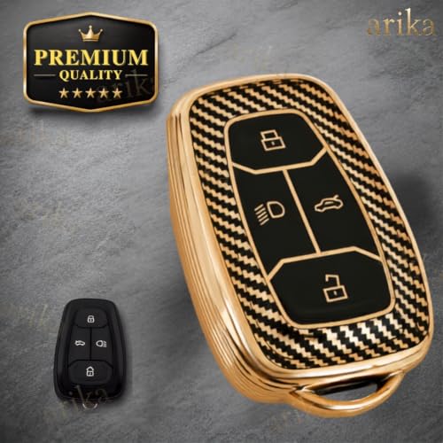Image of arika Key Cover Compatible with Tata Harrier | Safari | Nexon | Altroz | Tigor | EV | Punch | Tiago EV Electric - 4 Button Smart Key , Imperial Gold Carbon Series