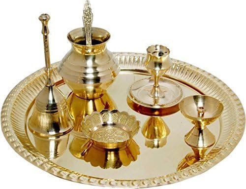 SHINE MILL Pooja thali Diwali Pooja thali Dish|Brass Pooja Thali Set Brass, Set of 7