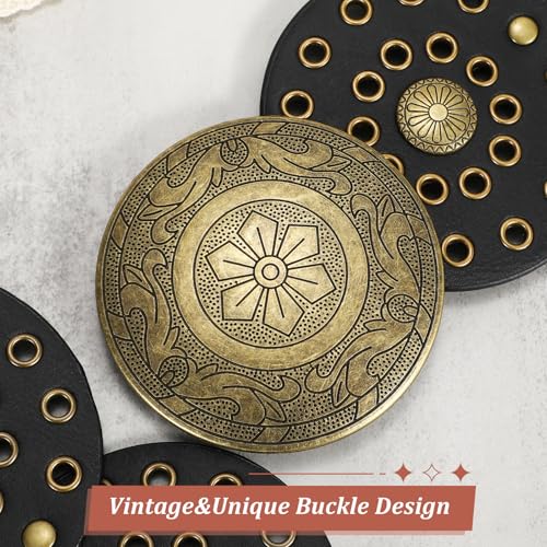 WERFORU Women Wide Western Disc Belt Cowgirl Boho Leather Belt for Jeans Dress 5