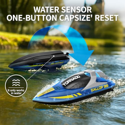 Ferngesteuertes RC Boot 2er Set, wasserdicht mit 2,4 GHz Fernsteuerung, Twin-Screw Antrieb, LED, automatische Flip-Funktion, Dual-Speed-Modus, 4 Akkus, für Kinder & Erwachsene, ideal für Pool & See