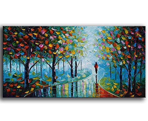 YaSheng Art -Contemporary Landscape Abstract Oil Painting On Canvas Textured Tree Painting Abstract Art Wall Paintings Handmade 3D Painting Home Office Decorations Canvas Wall Art Painting 24x48inch