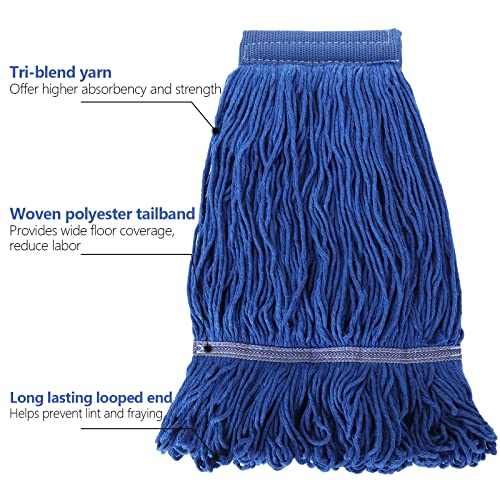 4Pcs Commercial String Mop Head, Loop-End Mop Head Replacement, Heavy Duty Mop Head Refills, 6 Inch Headband, Cotton Looped End Wet Cleaning Mop Refill For Home, Industrial And Commercial Use (Blue) #TOP4