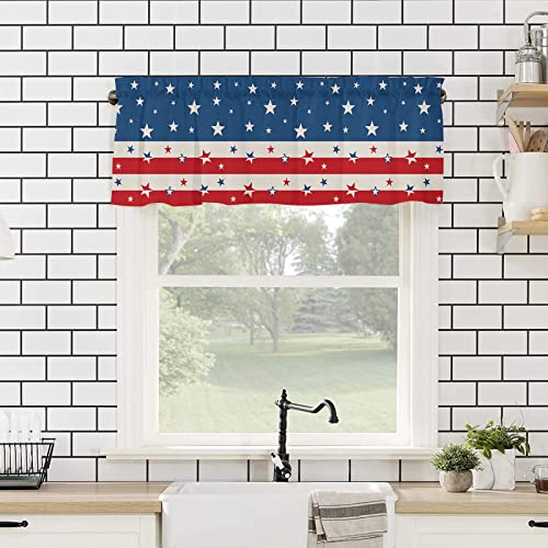 4Th Of July Windows Valances Curtain Patriotic Stars Valances Rod Pocket Red White And Blue Stripes July 4Th Window Curtain Treatment Short Topper Curtains For Independence Day Veterans Day 54X18 Inch #TOP4