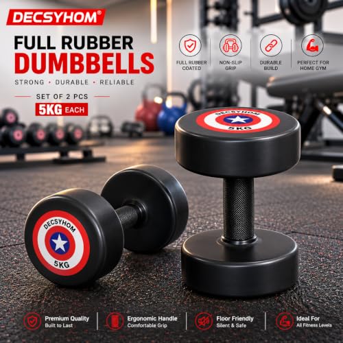 Image of Rubber Coated Adjustable Dumbbells Set of 2 (7.5KG x 2) | Home Gym Dumbbell set for Men & Women | Non-Slip Handle | Heavy Duty Round Rubber Dumbbells | Strength Training & Fitness Equipment.