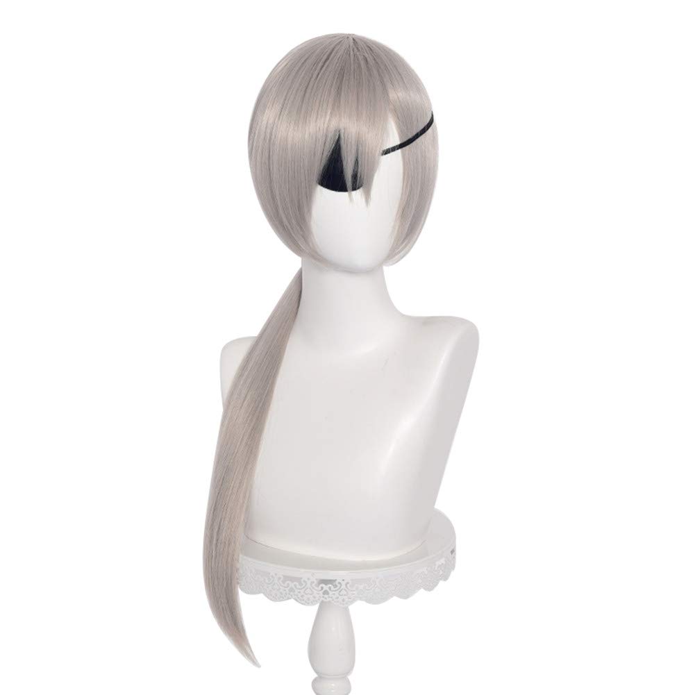 LABEAUTÉ Long Silver Wig + Eye Patch for Girls Women Cosplay Wig Anime Halloween Party Hair With Ponytail + Cap