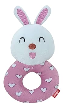 Pikipo Plush Bunny Face Rattle Soft Toy with Round Handle (Pink, Toddlers)
