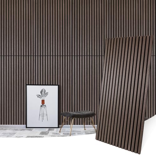 Image of Wood Panels for Wall Acoustic Slat Wall Panels 2-Piece 47.2 inchx23.6 inch 3D Fluted Sound Absorbing Panel for Interior Wall Decor and Ceiling - Dark Walnut