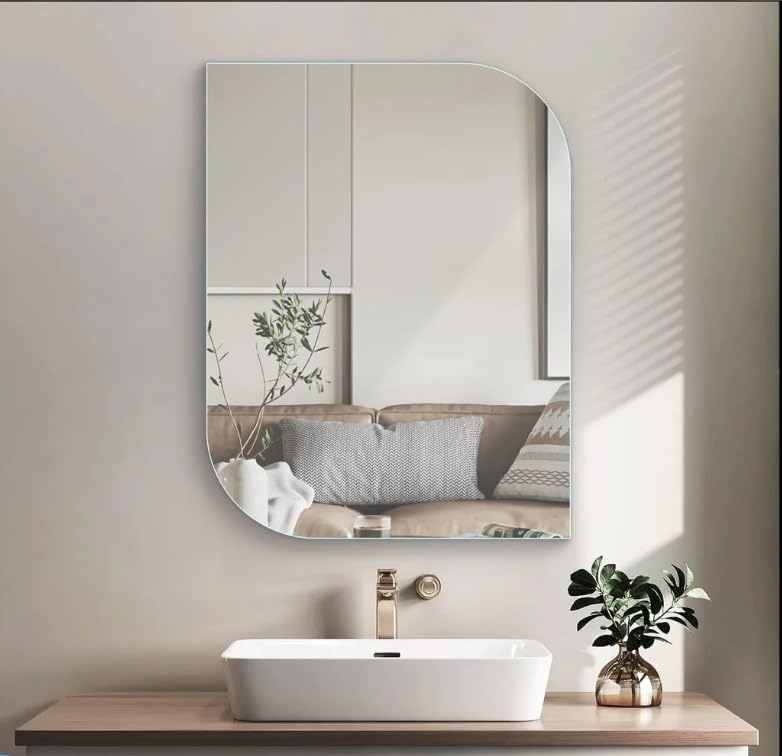 Image of Premium Wall Mounted Glass Mirror for Bathroom Living Room Washbasin Mirror | Wall Mirror for Home, Unframed (38 x 45 cm)
