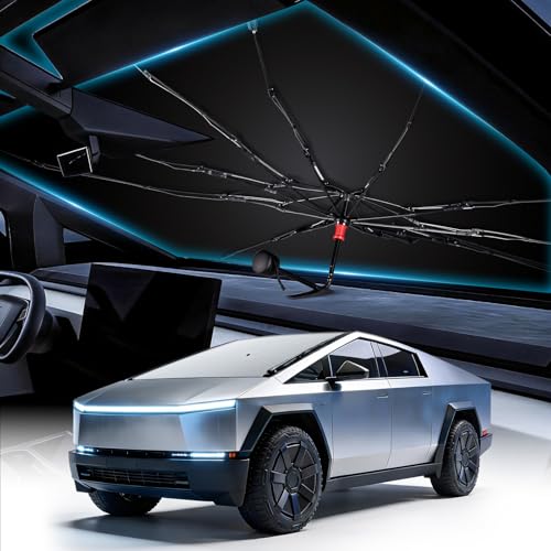 Windshield Sun Shade Umbrella for Cybertruck Custom Fit Sunshade for Cybertruck Front Windshield UV Block & Heat Reduction Reinforced Frame with Dashboard Protection Pad Foldable Car Sunshade