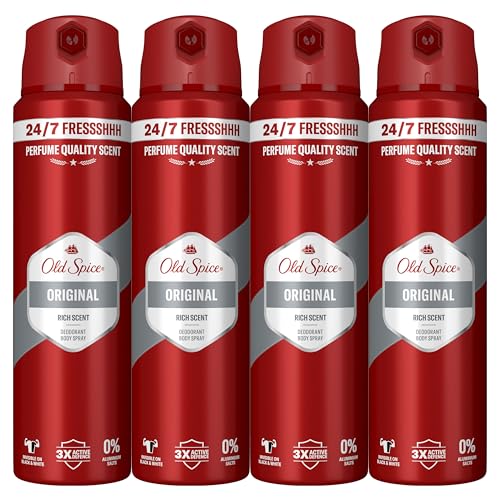 Old Spice Original Desodorante Corporal En Spray Para Hombre, 48 Horas Fresco, 0% Sales De Aluminio, 4x150 ml