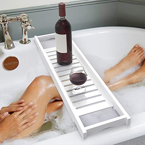 Preisvergleich Produktbild lyrlody- Badewannenablage, weiß Caddy Tablett Badewannentablett Badewannen-Regal Badewannenbrücke Badewannenbrett Weinglashalter