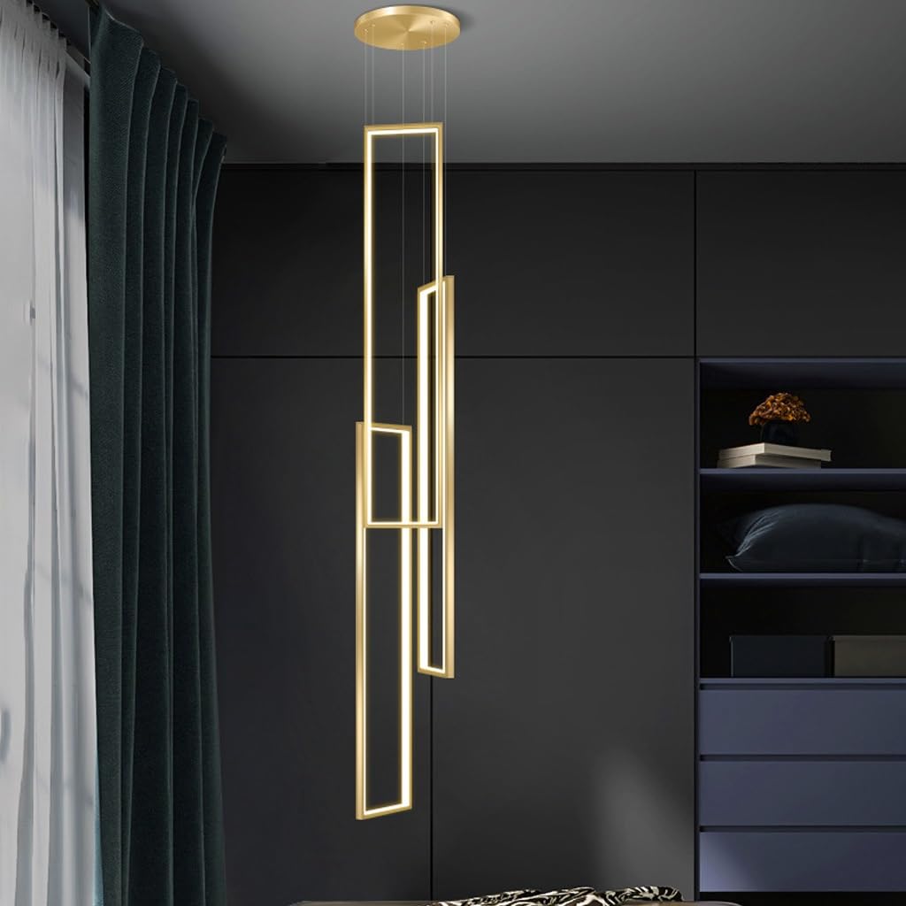 PCXEHUYP Modern Geometry LED Pendant Light - Aluminum Chandelier for Living Room, Staircase, Hallway, Duplex Large Gold Hanging Lamp Stylish Foyer Lighting Fixture