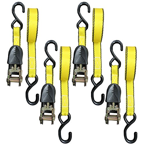 Ratchet Tie Down Strap – 4 Pack – 1 Inch – 15 Feet – 500 Lbs Working Load – 1500 Lb Break Strength – Cam Buckle Alternative – Cargo Straps Perfect For Moving Appliances, Lawn Equipment, Motorcycle, Atv By Everest #TOP3