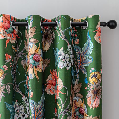 Image of MYSKY HOME Green Floral Blackout Curtains 90 Inch Long Bedroom Black Out Thermal Insulated Noise Reducing Drapes Flower Printed Cottagecore Style Grommet Window Treatment Living Room, Pack-2