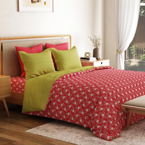 Image of Mytrident Bedsheet for Double Bed King Size |108 inch x 108 inch | Petal Pop Red | 120 TC Flatsheet with 2 Pillow Covers| 100% Cotton Bedsheet for King Size Bed | Everyday Collection