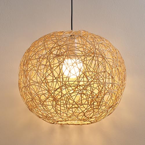 LIGKIN Pendelleuchte aus Rattan Hängeleuchte Boho Kronleuchter Rattan...