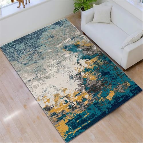 Tapis chambre adolescent bleu vert 90x150cm abstrait salon bureau - 2