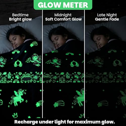 Image of Famyo Glow in The Dark Blanket for Kids, Pack of 2, Queen Size | June Unicorn & Rexy Dinosaur Glow Blankets, 200x152 cm, All-Season, Double /Queen Bed, AC Blanket for Kids, Birthday Gift Set