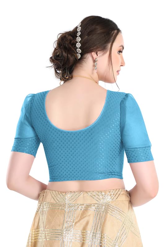 Image of FINESTFIT Stay On Trend Fashion 100% Cotton Readymade Blouses for Women,Round Neckline with Organza Balloon Sleeves.