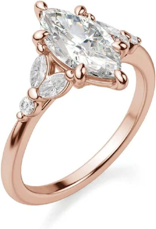 10K Solid Rose Gold Handmade Engagement Ring 3 CT Marquise Cut Moissanite Diamond Solitaire Wedding/Bridal Ring for Womens/Her Bridal Ring (7.5)