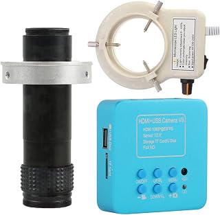HDMI USB TF 1080P Industry Video Microscope Camera 120X C-Mount Lens with 56-LED Adjustable Ring Light for Phone Tablet PC PCB