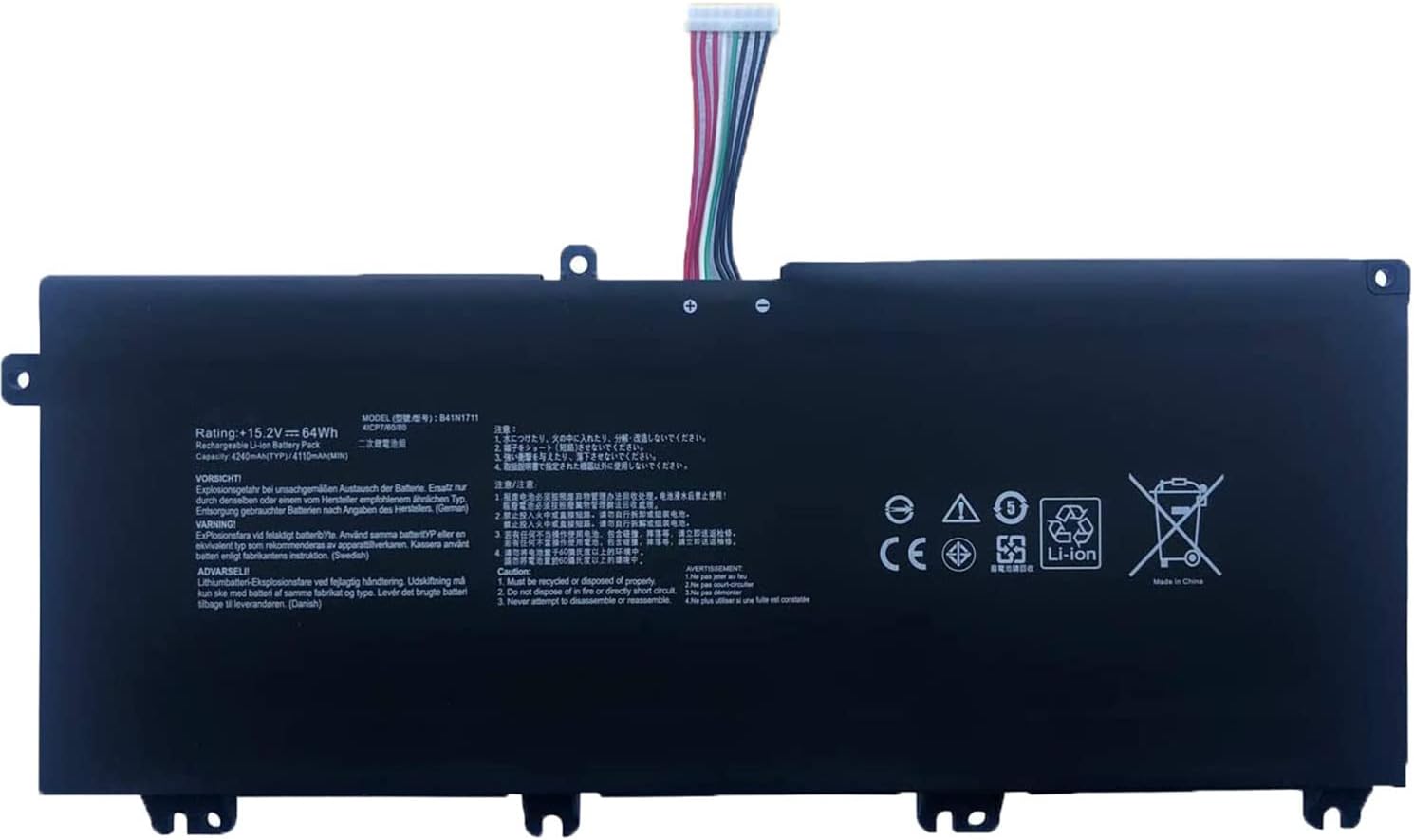 B41N1711 Laptop Battery Replacement for Asus ROG Strix GL503VM GL503VD GL703GE GL703VD GL703VM GL503G GL503GE FX503VM FX63VD FX63VM ZX63V FX705DD FX705DY FX705GD FX705GE FX705GM Series(15.2V 64Wh)