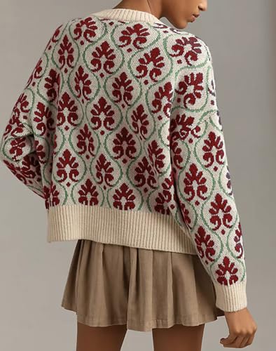 Image of Anoumcy Floral Cardigan Sweaters for Women Lightweight Button Up Flower Printed Pattern Cardigans Fall Knit Sweater Tops