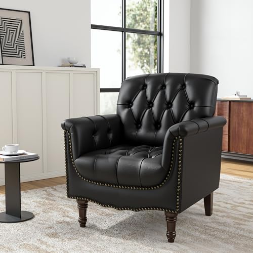 Sillón clásico retro cuero sintético negro miniatura 1