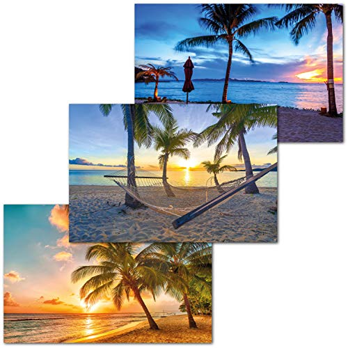GREAT ART Lot de 3 Affiches XXL – Twilight plages – Palm Trees plage Barbados Coucher de soleil Ocean Caribbean Motif vacances Déco murale  intérieure Posters  140 x 100 cm chacun