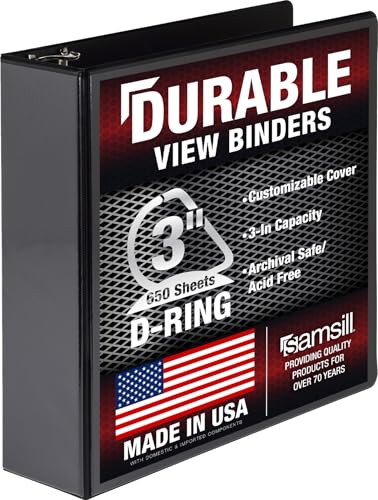 Samsill Durable 3 inch 3 Ring Binder D Ring Binder 100% Recycled Chipboard Black