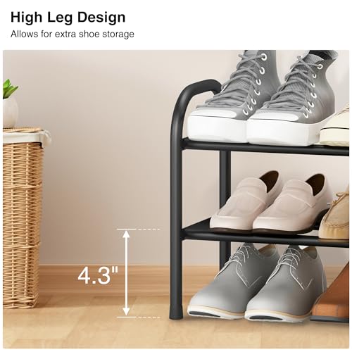 Image of STO STO Expandable Shoe Rack, 2-Tier Metal Small Shoe Rack for Closet, Up to 12 Pairs Adjustable Shoe Rack Storage for Front Door Entrance, Free Standing Shoe Rack Organizer for Entryway, Black