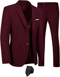 Men's Suits 3 Piece Slim Fit Suit Set,Two Button Wedding Business Tuxedo Solid Blazer Jacket Vest Pants with Tie