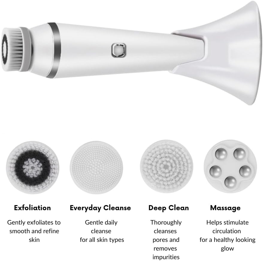 Electric Facial Cleansing Brush with 4 Interchangeable Heads - Sonic Vibration Face Scrubber for Deep Pore Cleansing, Gentle Exfoliation, Waterproof Rechargeable Facial Cleanser Device Blue