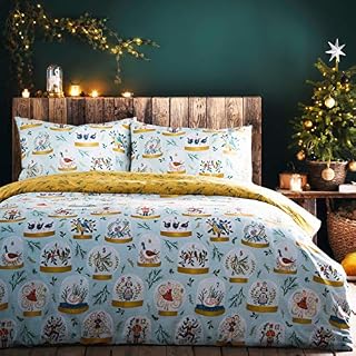furn. Twelve Days of Christmas 3pcs, King Duvet Cover Set, Cotton, Polyester, Blue