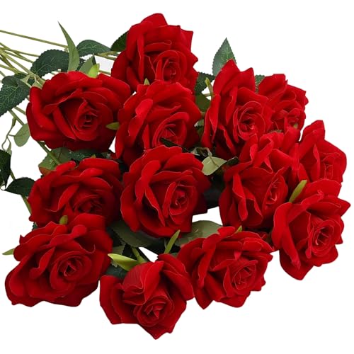Copbopwn 10Pcs Fake Rose Artificial Flowers Artificial Rose Red Roses Artificial Flowers Blue Roses RedArtificial Flowers Silk Flowers with Stems for Home Wedding Hotel Office Centerpiece Decor (red)