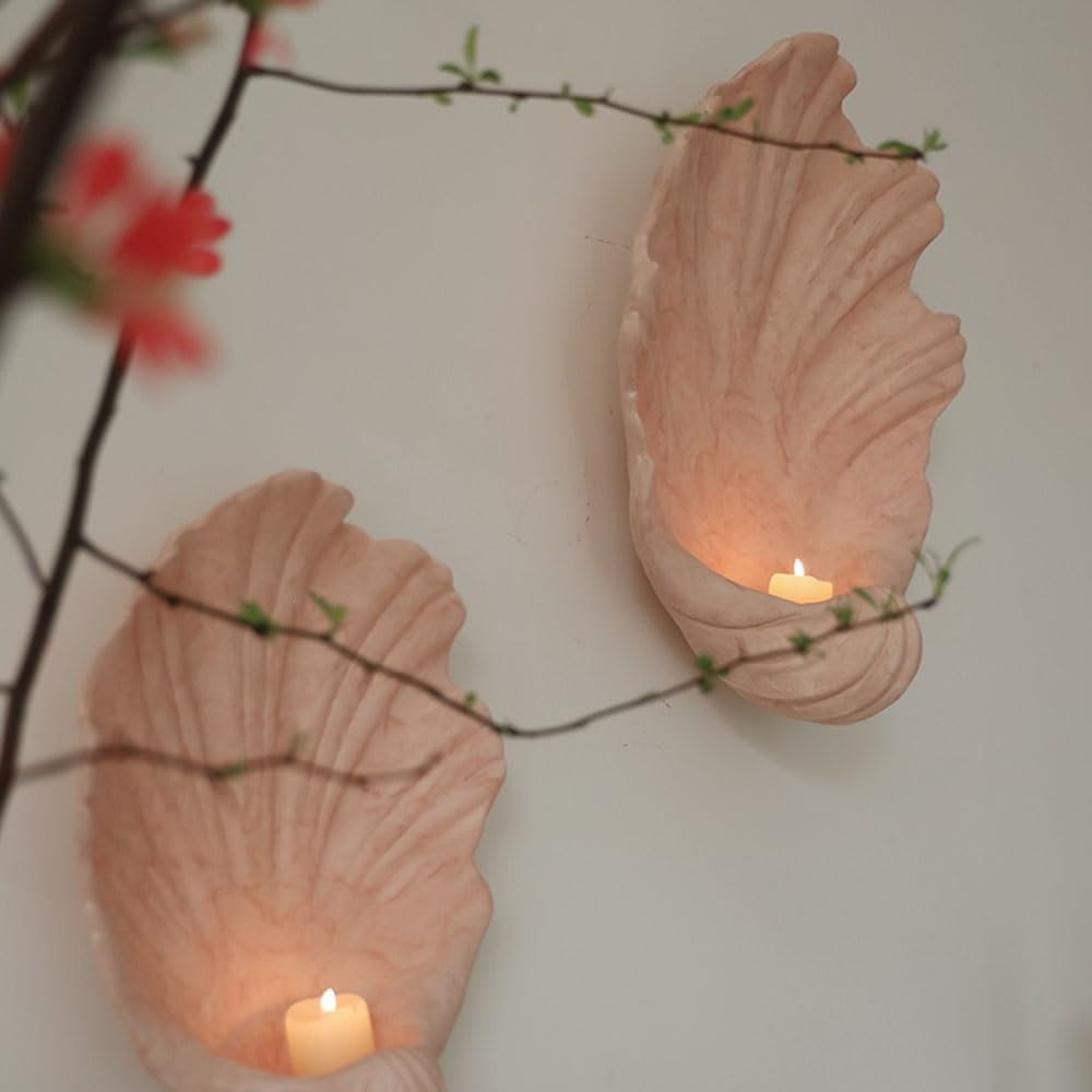Stary świecznik Ceramiczny świecznik ścienny w kształcie muszli do salonu, wąskich ścian i przedpokoju Świeczniki(Pink,Duży)