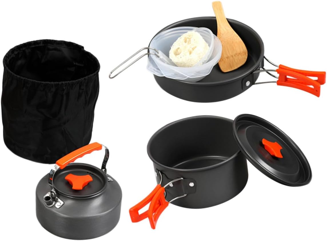 1set Portable Camping Cooking Lightweight Cookware Smooth Base for Outdoor Cooking for Hiking Picnic and Camping Trips