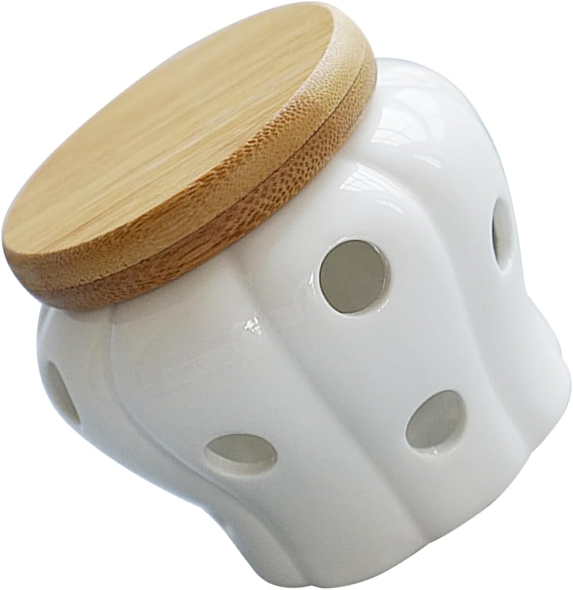 Mikinona Ceramic Garlic Keeper Garlic Container Air Vents for Preservation Small Garlic Ginger Jar Kitchen Storage Jar