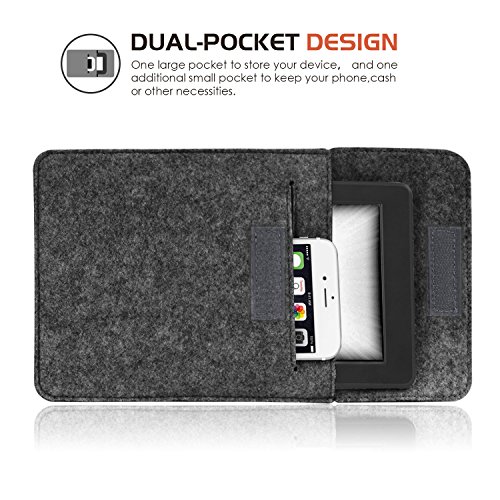 MoKo Custodia in Feltro Compatibile con Kindle Paperwhite 11a Gen 2021/Kindle 10th Generation 2019/Kindle Voyage/Fire HD 6, E-Book Case Protettivo, Grigio Scuro - Image 5