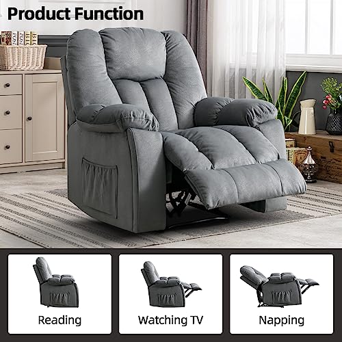 Canmov Manual Recliner Chair With Massage And Heated, Large Fabric Recliner Chair Overstuffed Recliner Single Sofa Chair, Soft Heavy Duty Reclining Sofa Chair With Cup Holders, Side Pocket (Grey) #TOP2