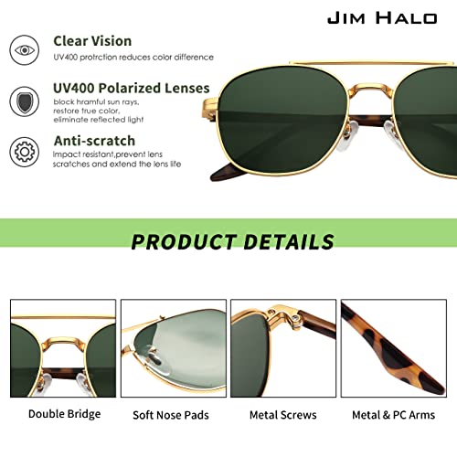 Image of JIM HALO Retro Square Aviator Sunglasses Premium Glass Lens Flat Metal Eyewear Men Women