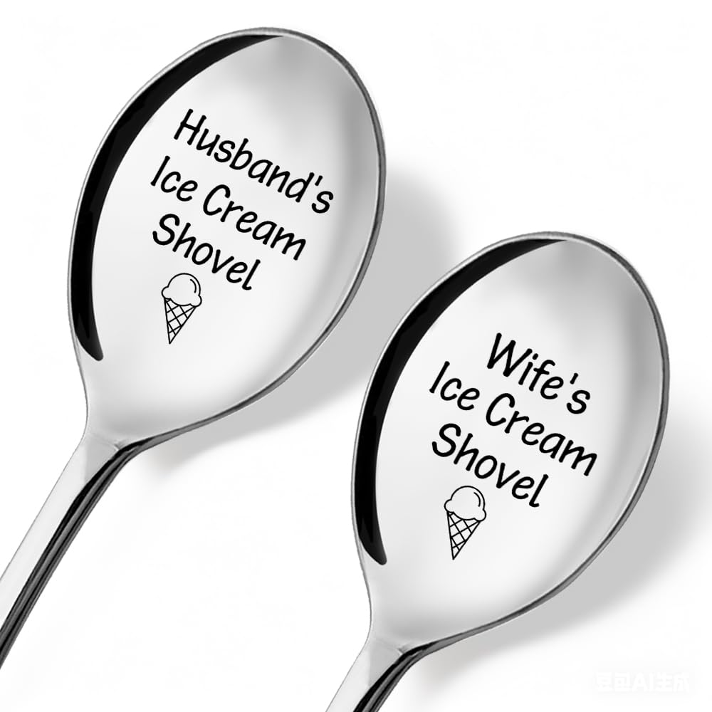 Wife's and Husband's Ice Cream Shovel - 2 Pcs Spoon Set, Ice Cream Together Scoops for Couples, Perfect for Couples - Wedding Anniversary Valentine's Day Engagement Spoon Gifts