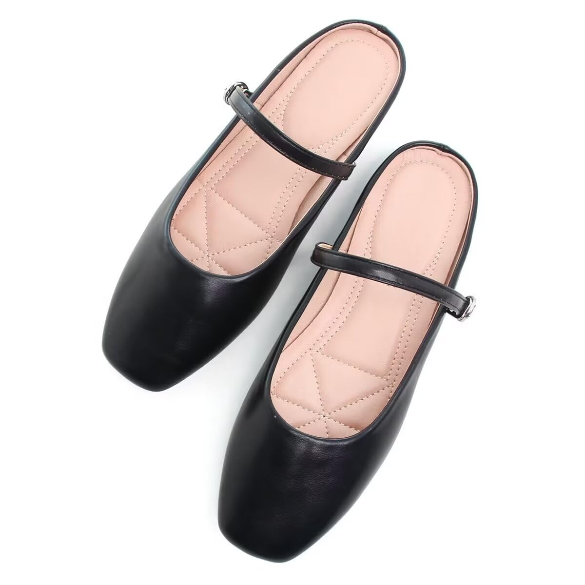 VFDB Women Mules Elegant Dressy Flats Closed Toe Microfiber Leather Shoes Adjustable Buckle Strap Mary Jane Casual Office Shoes