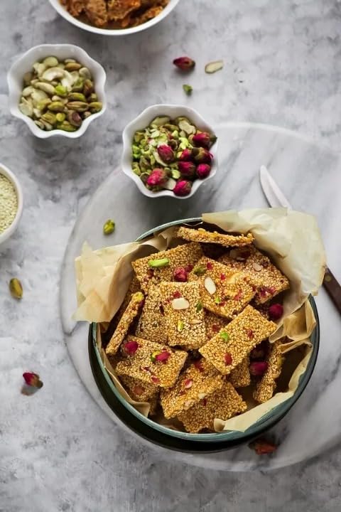Image of Season's Edition Sesame Til Chikki with Rajgira -200 gm | Nutritious High Protien Sesame Jaggery Sweets, Supports Digestion | Energy Gajak with Peanuts, Rajgira for Winter | No Added Preservatives, Colours