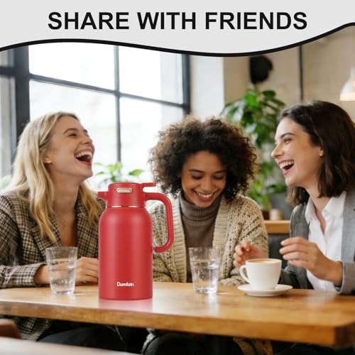 Image of 68 Oz Thermal Coffee Carafe, Stainless Steel Insulated Vacuum Coffee Carafes For Keeping Hot Liquid Thermal Pot Creamer Pitcher Dispenser(Red /Red)