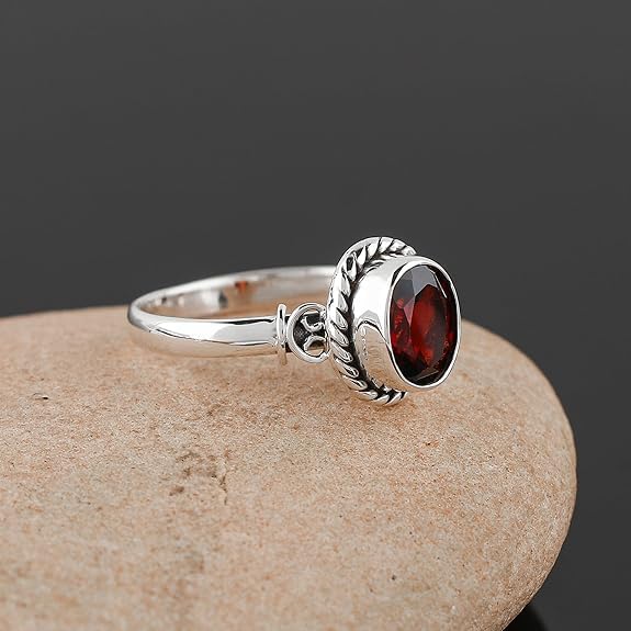 925 Sterling Silver Natural Garnet Gemstone Ring, Handmade Bohemian Jewelry, Healing Crystals, January Birthstone, Stack Promise Fidget Christmas Gift for Women (US - 10) - Image 3