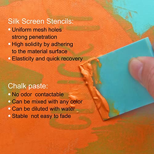 Boolooen Chalk Stencils Paste Self-Adhesive Screen Ink, Reusable Screen Paste Transfer Tool, 2 Cans Of Chalk Ink And 2 Screen Printing Squeegees. #TOP3