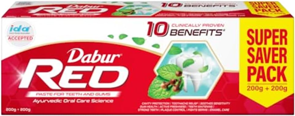 Dabur Red Paste - India's No.1 Ayurvedic Paste, Plaque Removal, Toothache, Yellow Teeth And Bad Breath- 400gm (200gm*2)