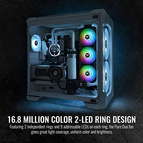 Image of Thermaltake Pure Duo 120mm 16.8 Million RGB Color 5V ARGB Motherboard Sync 2 Light Rings 18 Addressable LED 9 Blades Hydraulic Bearing Case /Radiator Fan CL-F115-PL12SW-B